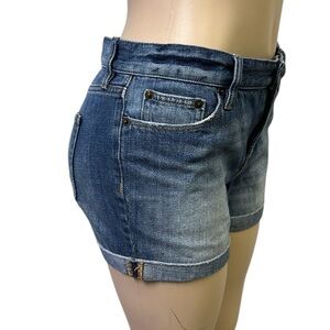 J Crew Mid Rise Denim 5 Pocket Cuffed Raw Hem Blue Jean Shorts Womens 27